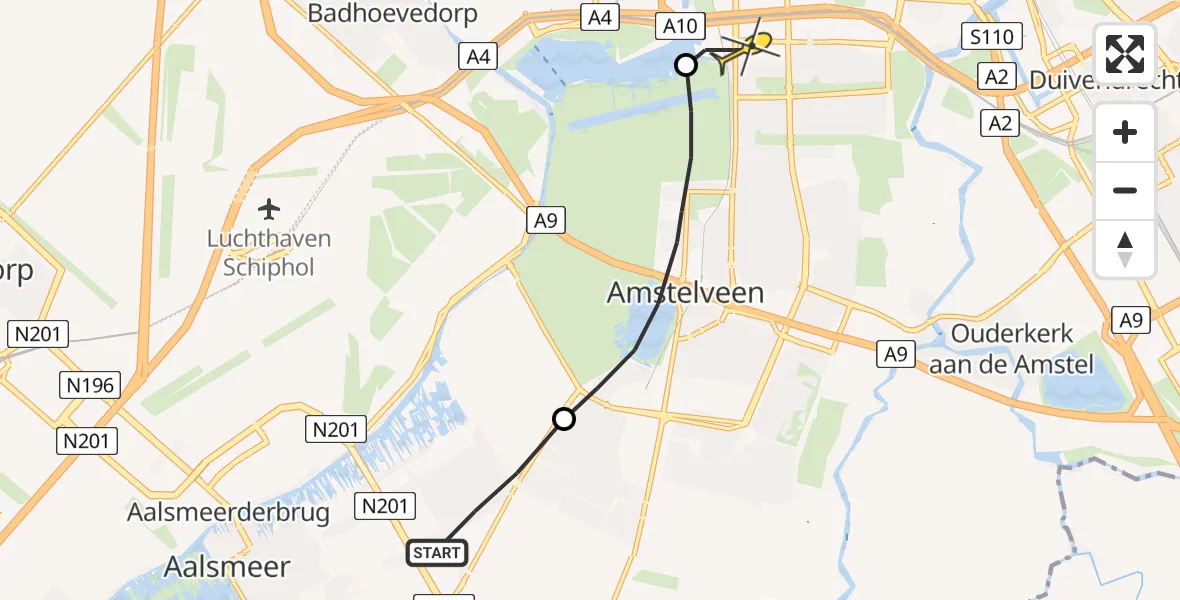 Routekaart van de vlucht: Lifeliner 1 naar VU Medisch Centrum Amsterdam