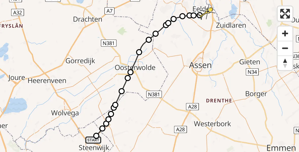 Routekaart van de vlucht: Lifeliner 4 naar Groningen Airport Eelde