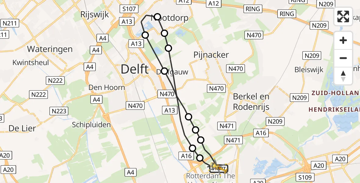 Vluchtroute Traumahelikopter Rotterdam The Hague Airport - Rotterdam The Hague Airport, 26 mei 2023, 15:42
