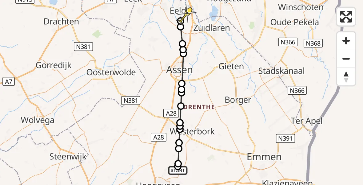 Routekaart van de vlucht: Lifeliner 4 naar Groningen Airport Eelde