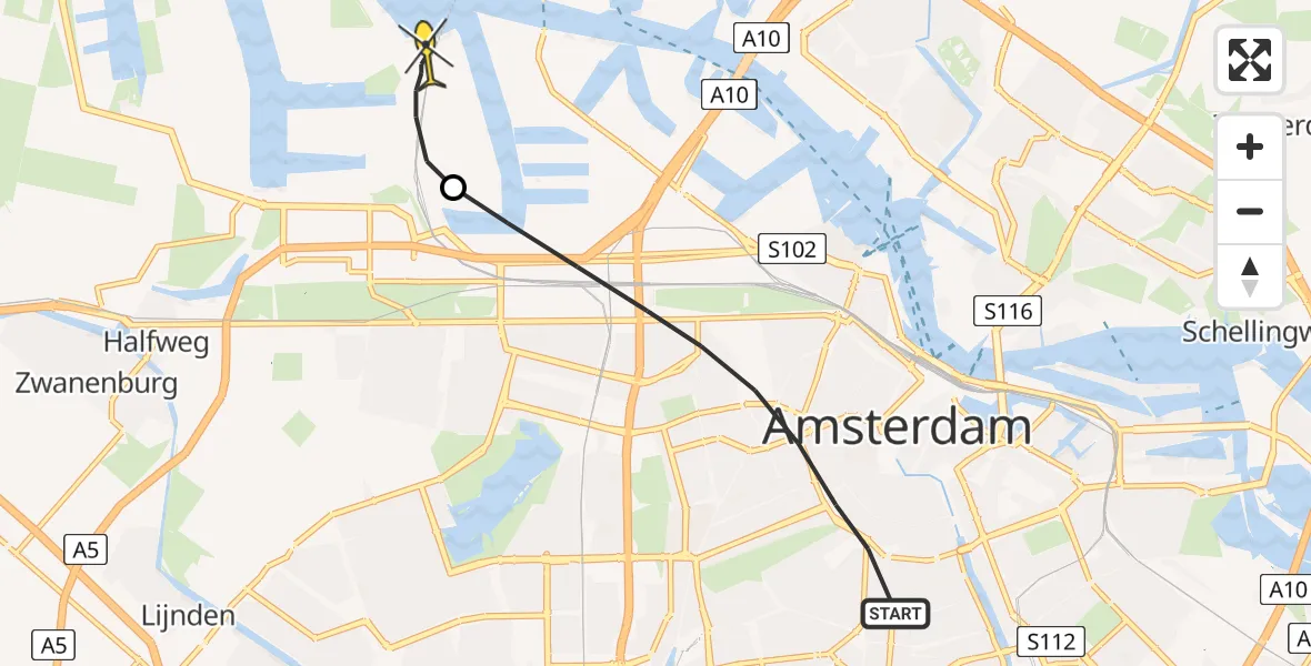 Routekaart van de vlucht: Lifeliner 1 naar Amsterdam Heliport