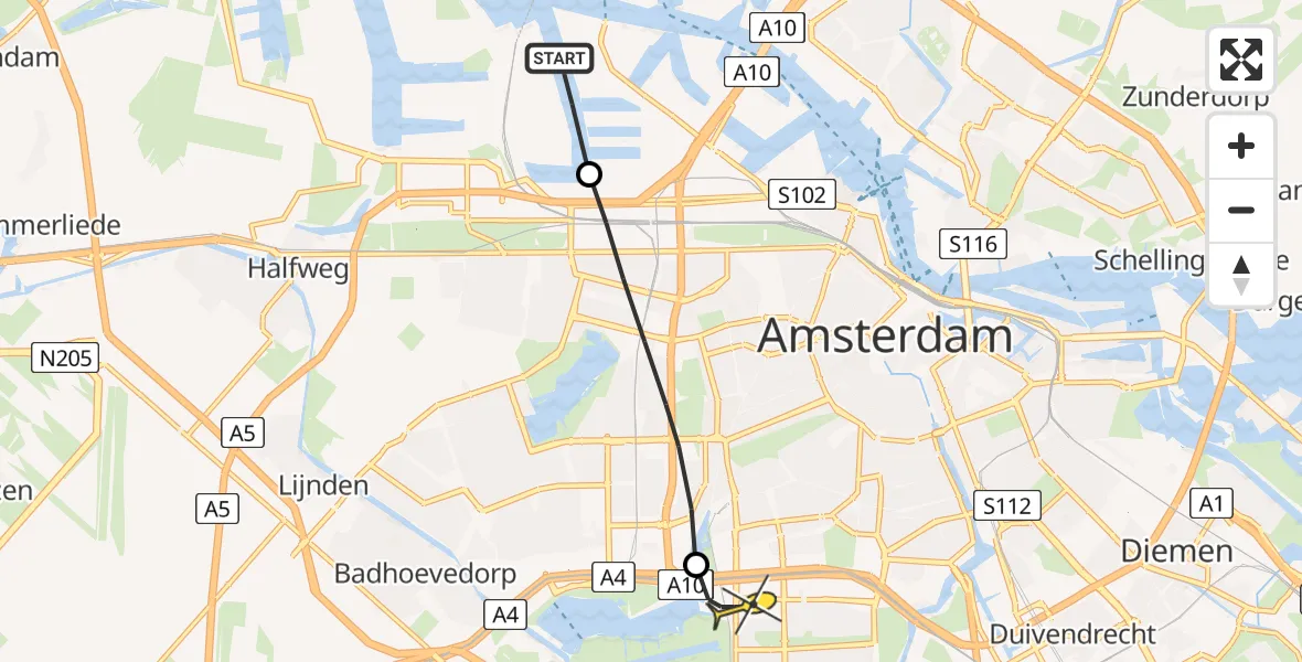 Routekaart van de vlucht: Lifeliner 1 naar VU Medisch Centrum Amsterdam