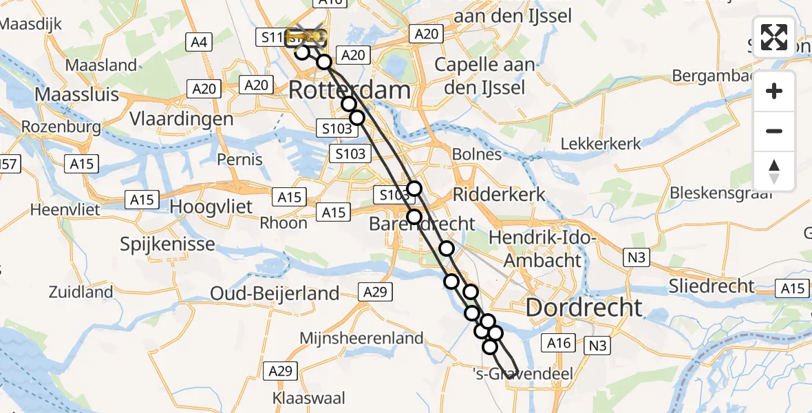 Vluchtroute Traumahelikopter Rotterdam The Hague Airport - Rotterdam The Hague Airport, 26 mei 2023, 17:26