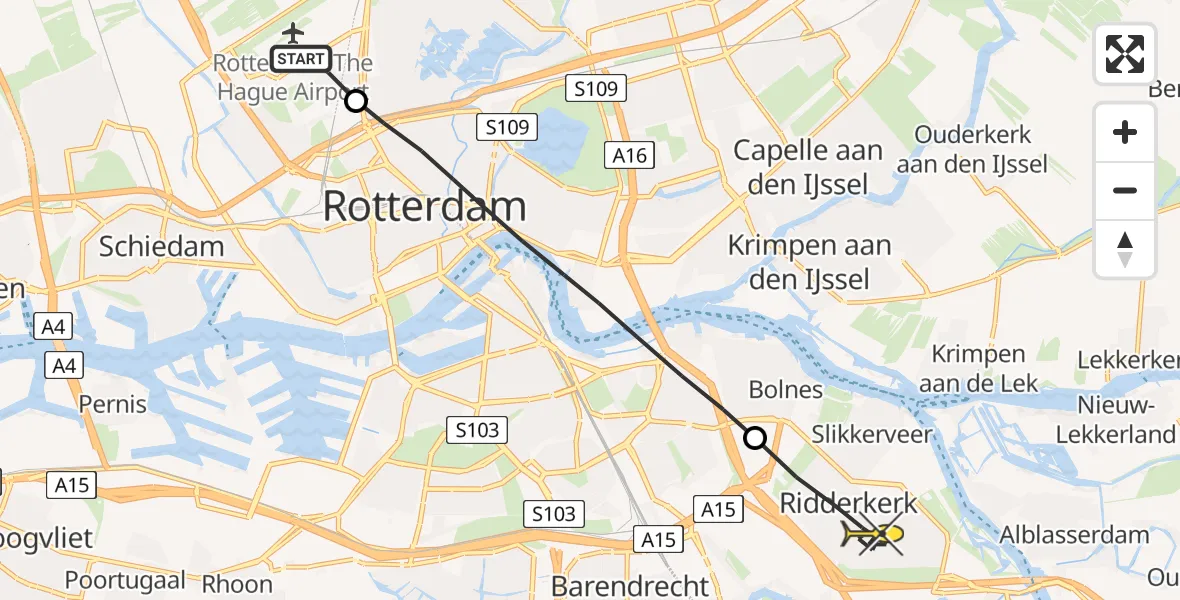 Routekaart van de vlucht: Lifeliner 2 naar Ridderkerk