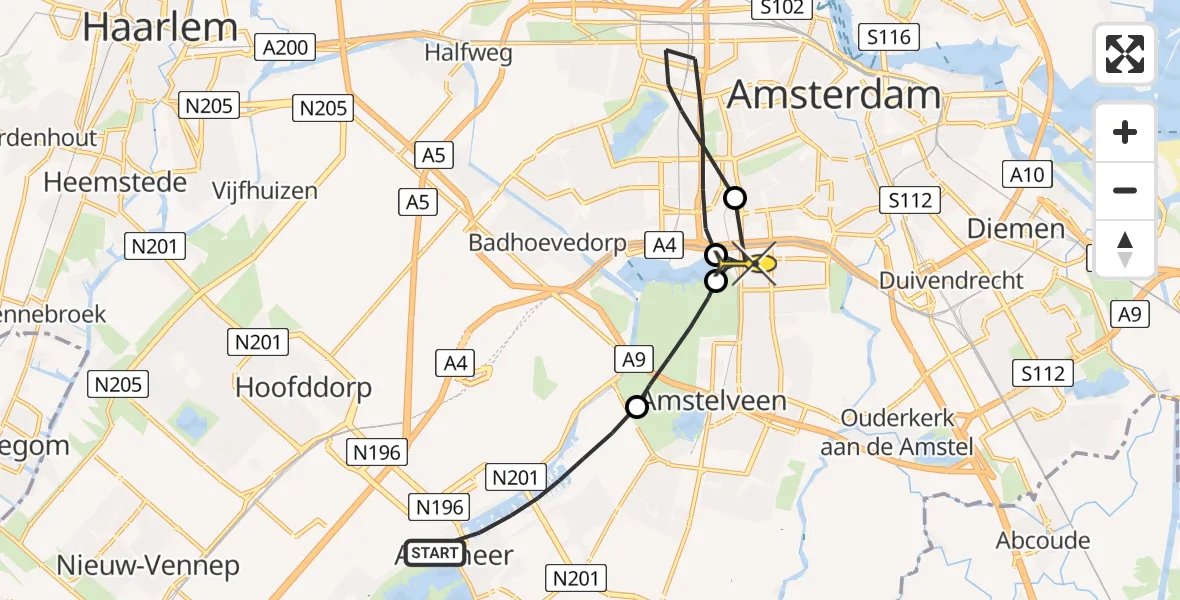 Routekaart van de vlucht: Lifeliner 1 naar VU Medisch Centrum Amsterdam