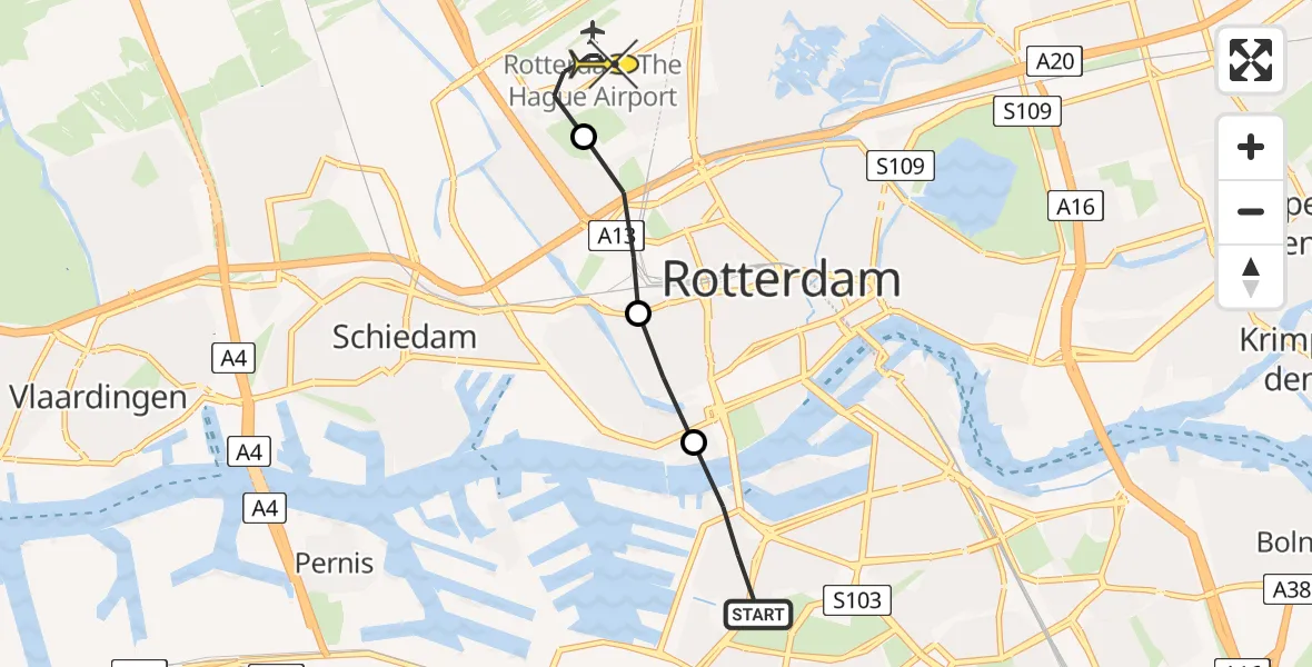 Routekaart van de vlucht: Lifeliner 2 naar Rotterdam The Hague Airport