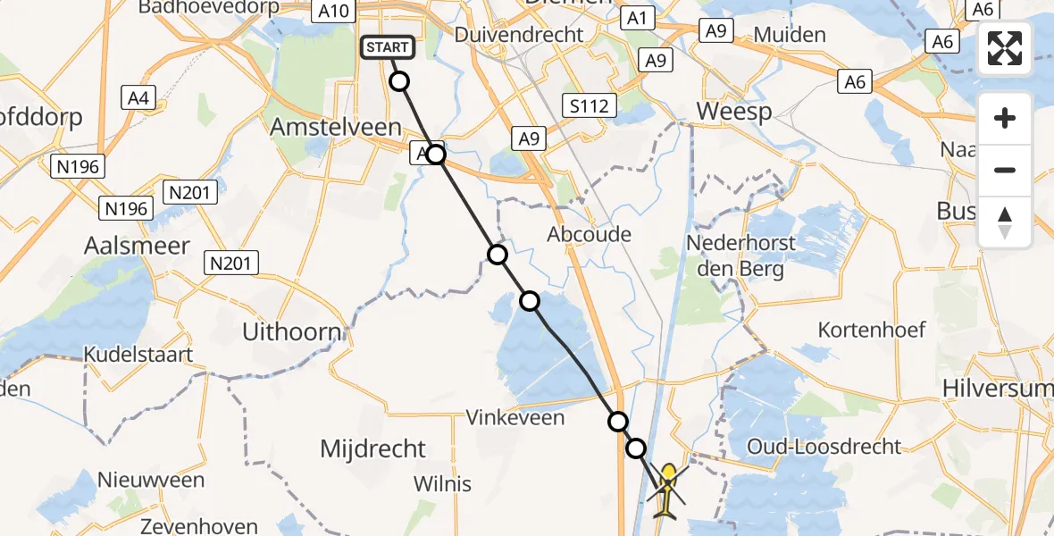 Routekaart van de vlucht: Lifeliner 1 naar Nieuwersluis