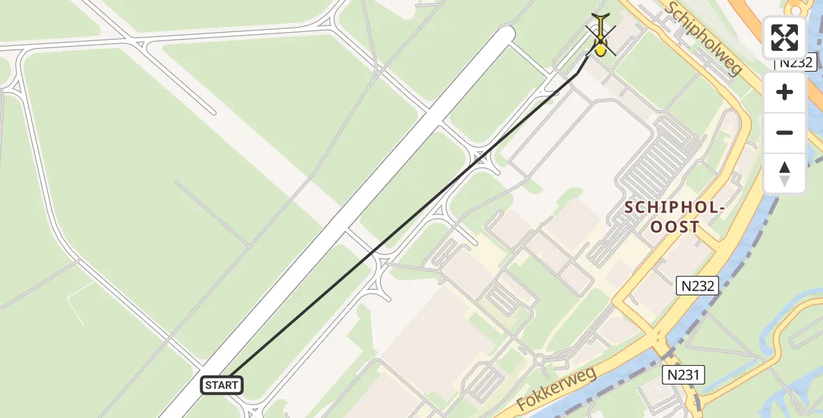 Vluchtroute Politiehelikopter van Schiphol naar Schiphol