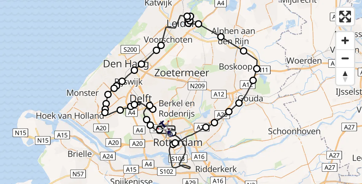 Vluchtroute Politiehelikopter Rotterdam The Hague Airport - Rotterdam The Hague Airport, 26 mei 2023, 20:23