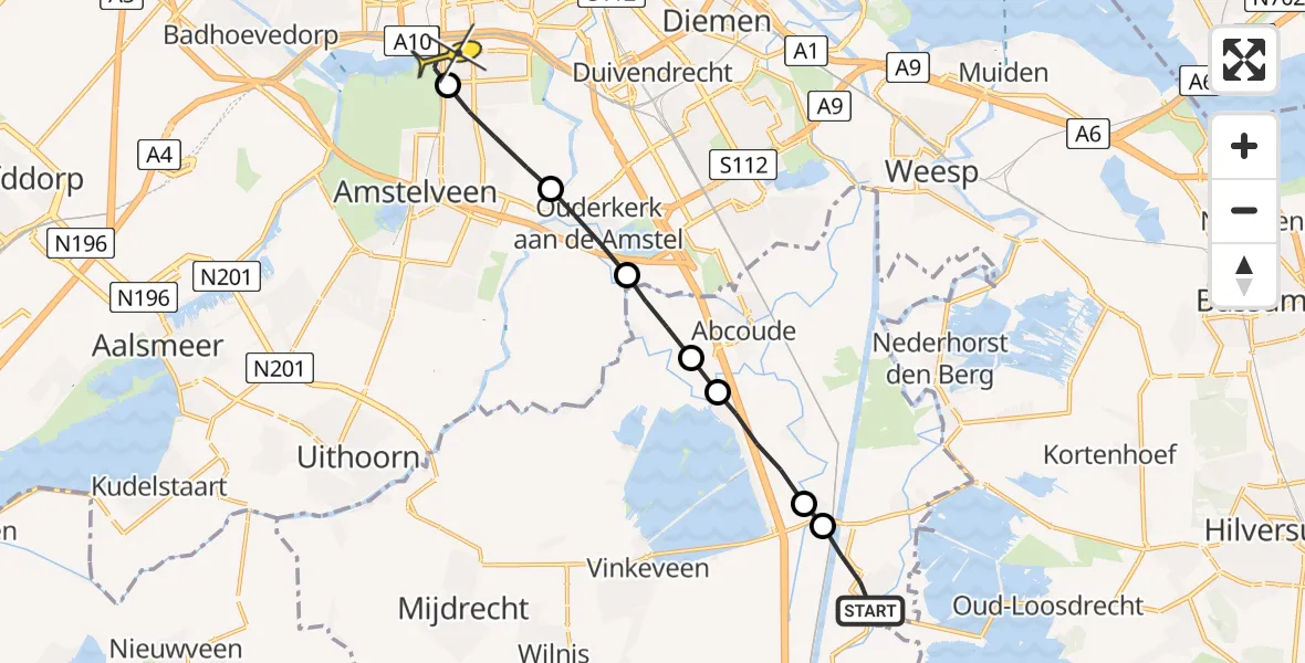 Routekaart van de vlucht: Lifeliner 1 naar VU Medisch Centrum Amsterdam