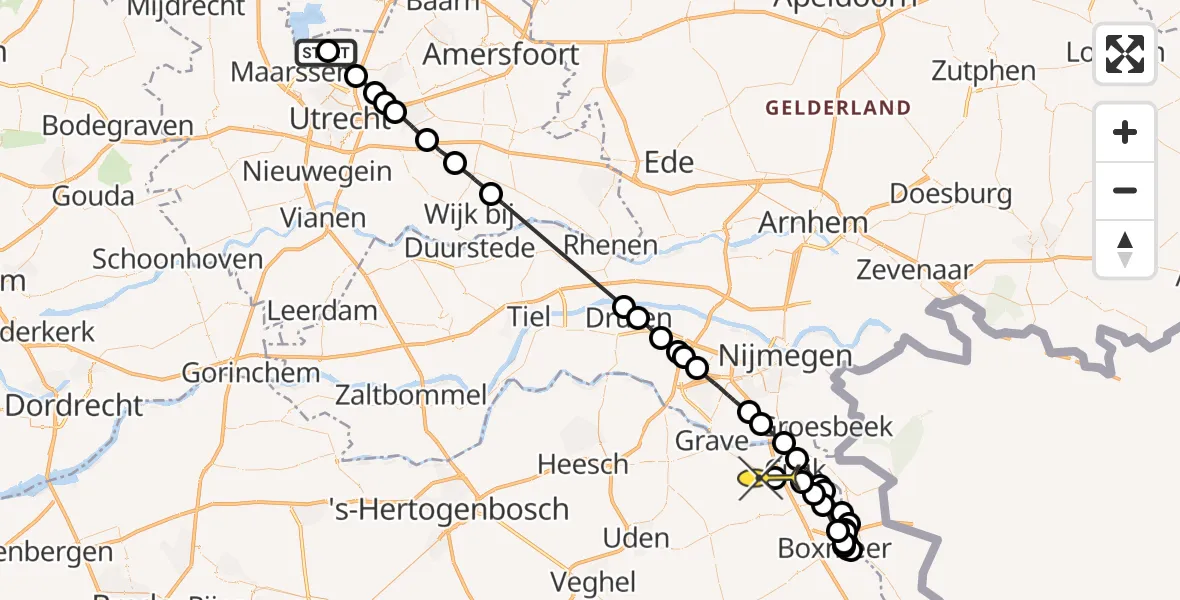 Routekaart van de vlucht: Politieheli naar Beers NB