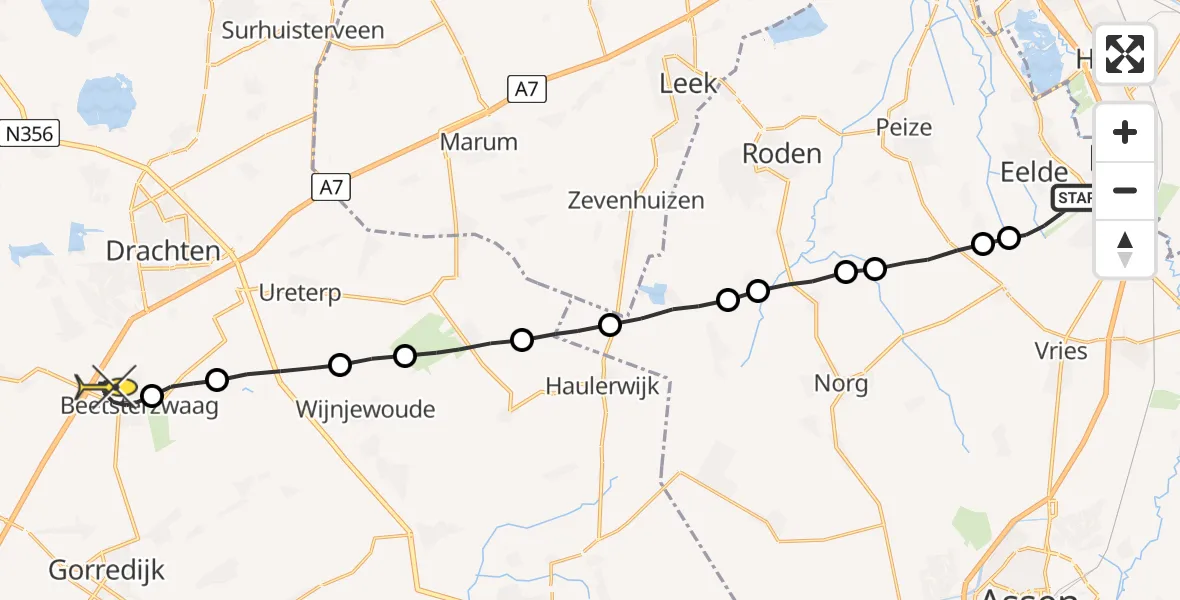 Routekaart van de vlucht: Lifeliner 4 naar Beetsterzwaag