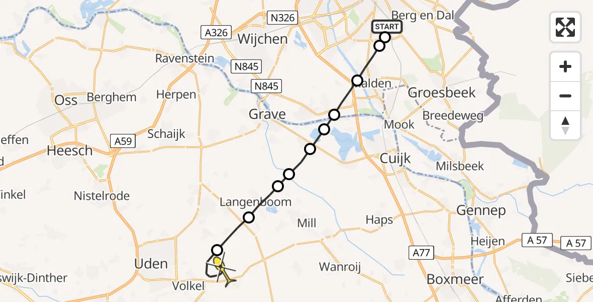 Routekaart van de vlucht: Lifeliner 3 naar Vliegbasis Volkel