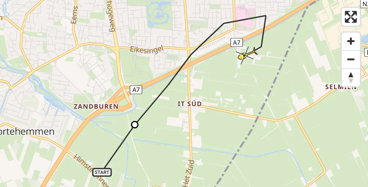 Routekaart van de vlucht: Lifeliner 4 naar Drachten