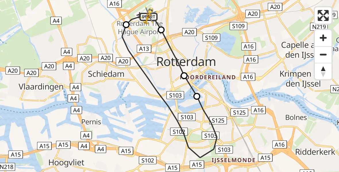 Vluchtroute Traumahelikopter Rotterdam The Hague Airport - Rotterdam The Hague Airport, 27 mei 2023, 03:13