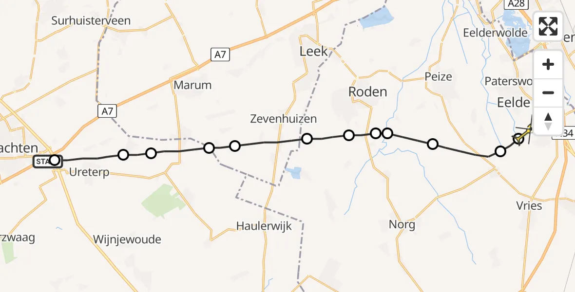 Routekaart van de vlucht: Lifeliner 4 naar Groningen Airport Eelde