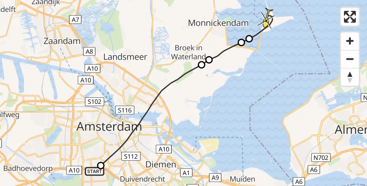 Routekaart van de vlucht: Lifeliner 1 naar Marken