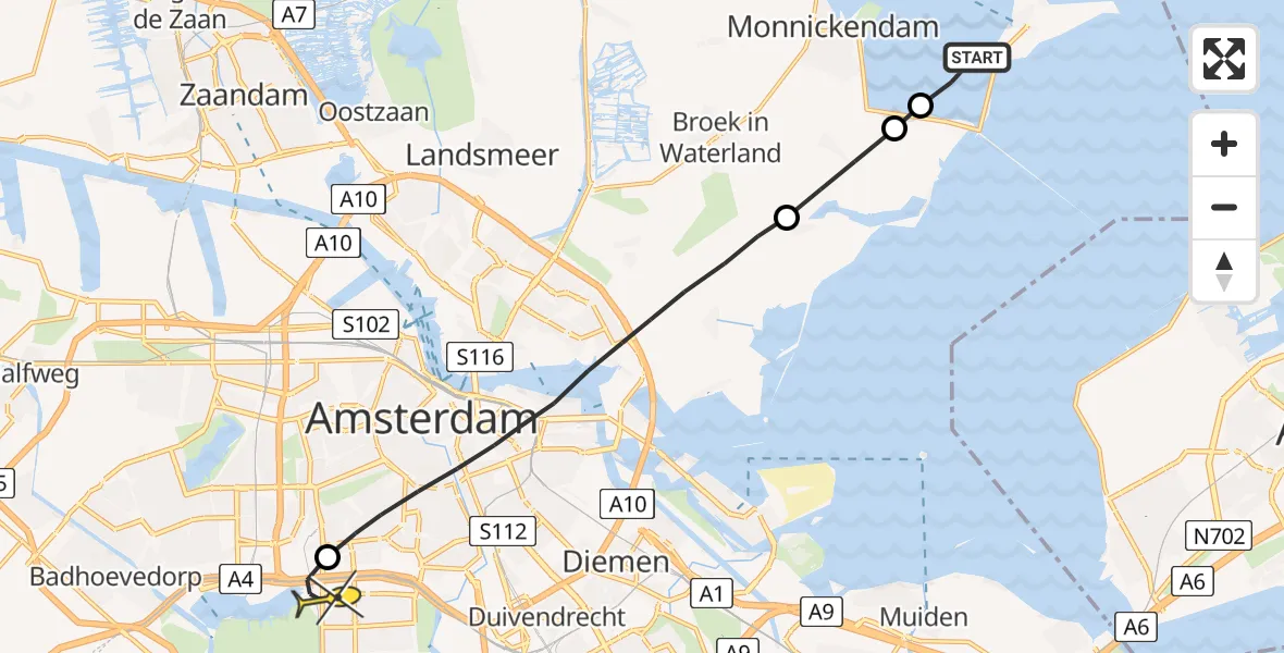 Routekaart van de vlucht: Lifeliner 1 naar VU Medisch Centrum Amsterdam