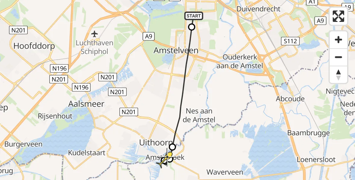 Routekaart van de vlucht: Lifeliner 1 naar Amstelhoek