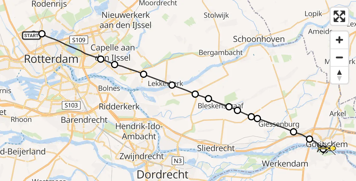 Routekaart van de vlucht: Lifeliner 2 naar Gorinchem