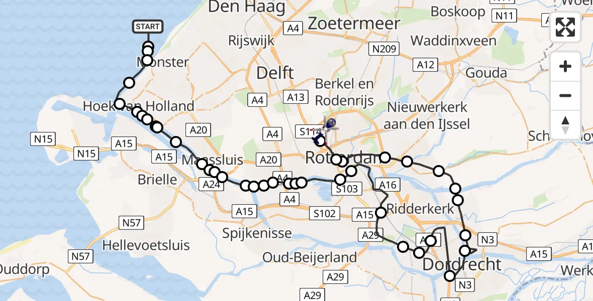 Vluchtroute Politiehelikopter  - Rotterdam The Hague Airport, 27 mei 2023, 07:51