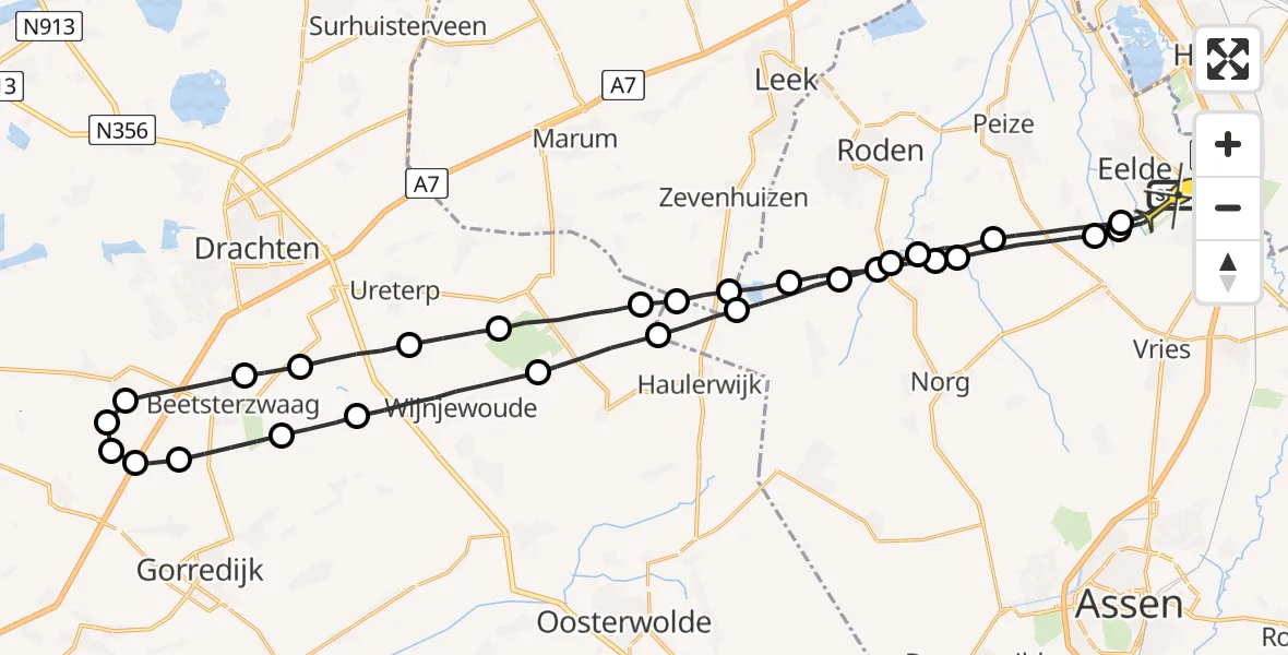 Routekaart van de vlucht: Lifeliner 4 naar Groningen Airport Eelde