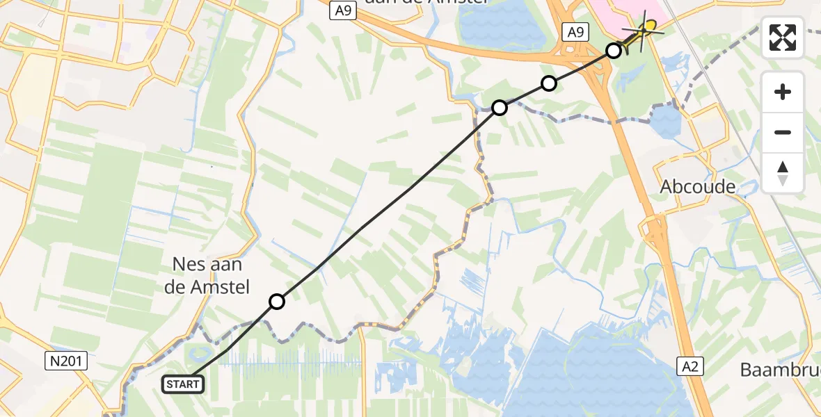 Routekaart van de vlucht: Lifeliner 1 naar Academisch Medisch Centrum (AMC)