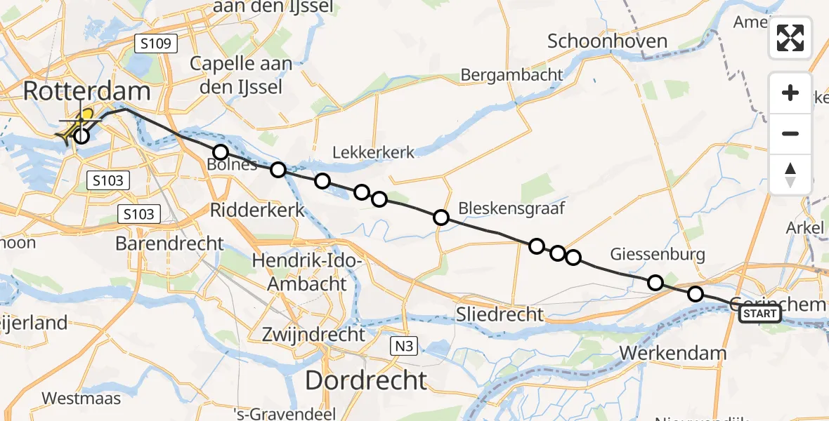 Routekaart van de vlucht: Lifeliner 2 naar Erasmus MC