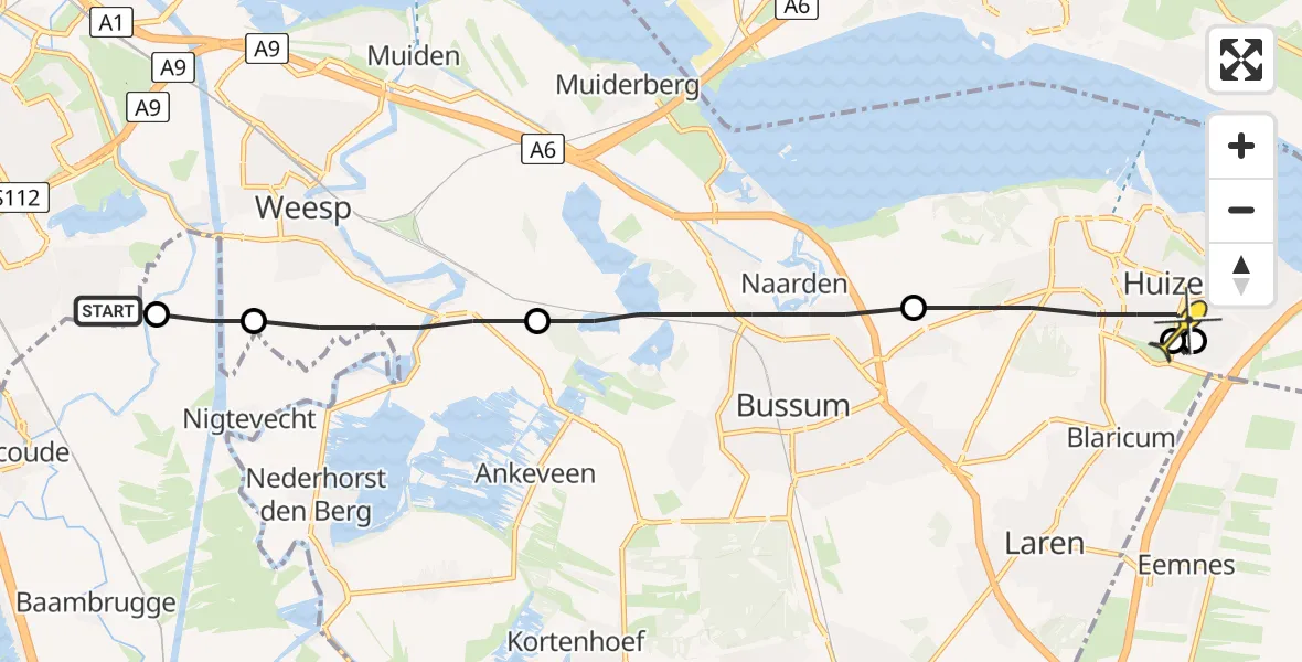 Routekaart van de vlucht: Lifeliner 1 naar Huizen