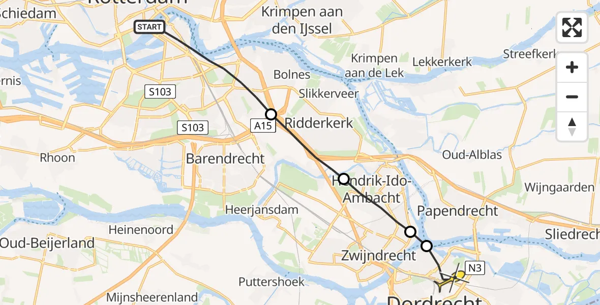 Routekaart van de vlucht: Lifeliner 2 naar Dordrecht