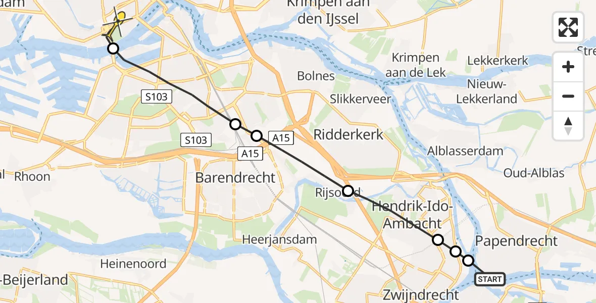 Routekaart van de vlucht: Lifeliner 2 naar Erasmus MC