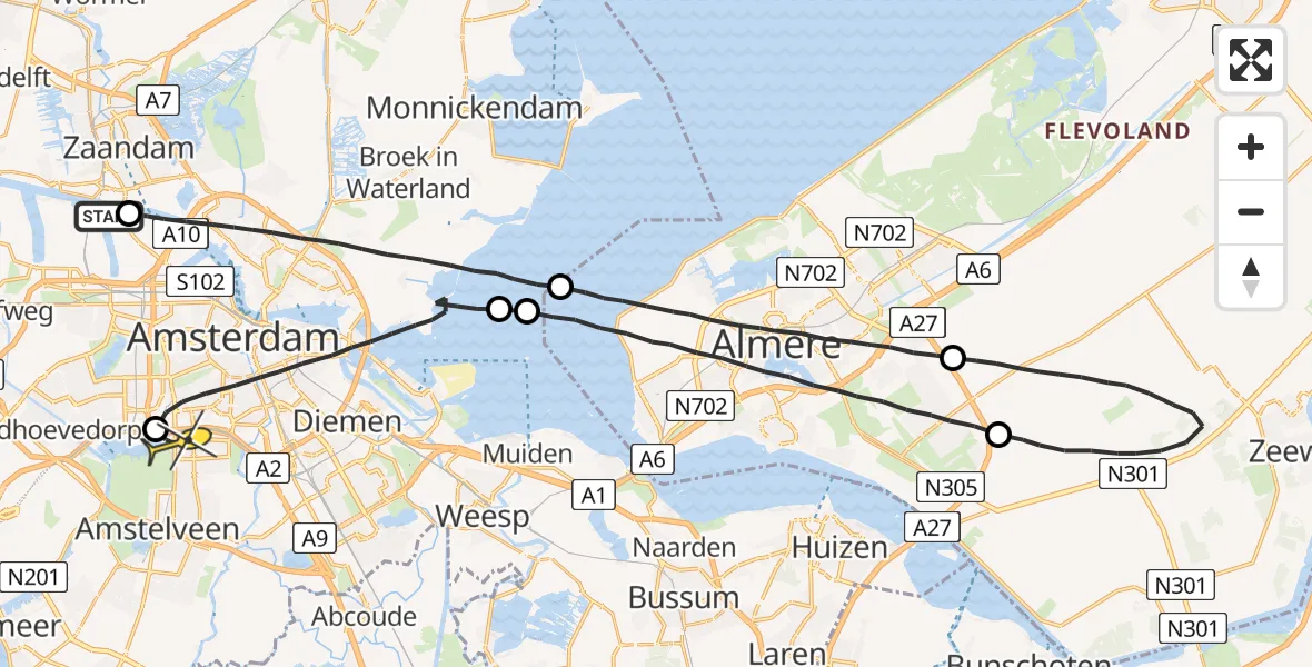 Routekaart van de vlucht: Lifeliner 1 naar VU Medisch Centrum Amsterdam