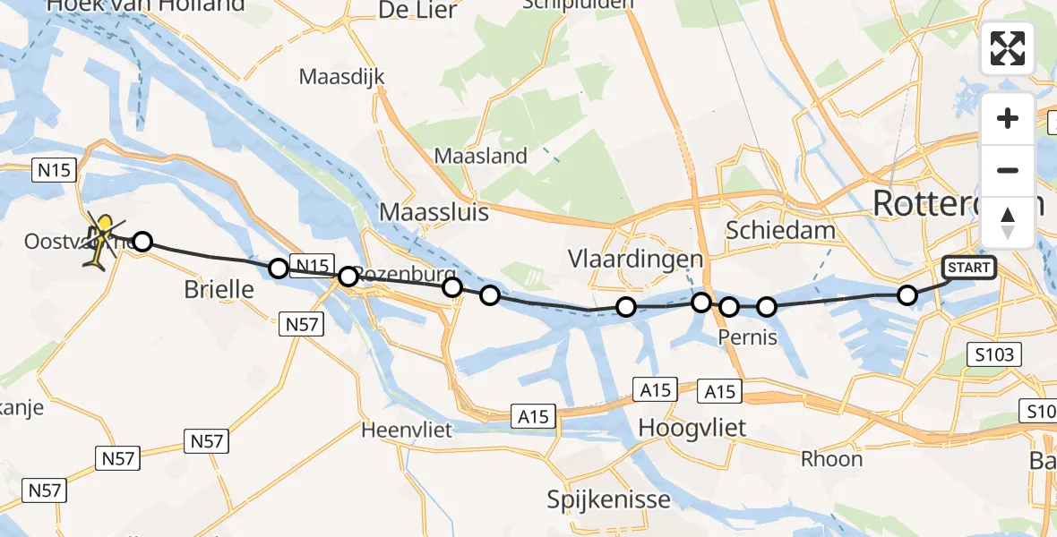 Routekaart van de vlucht: Lifeliner 2 naar Oostvoorne