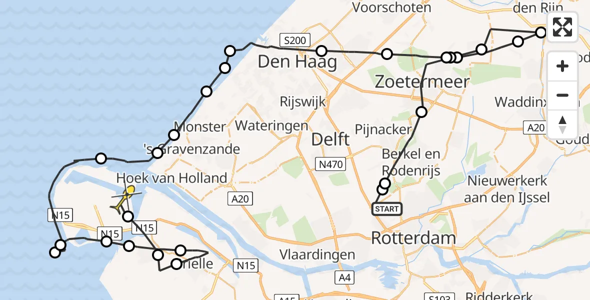 Routekaart van de vlucht: Politiehelikopter naar Maasvlakte