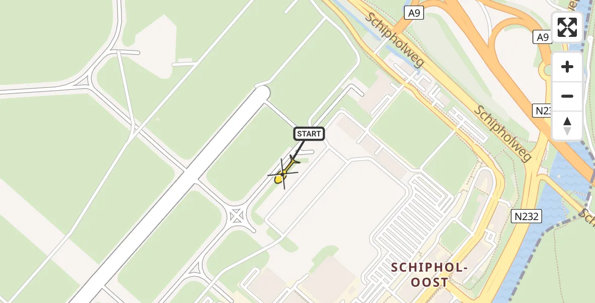 Routekaart van de vlucht: Politieheli naar Schiphol