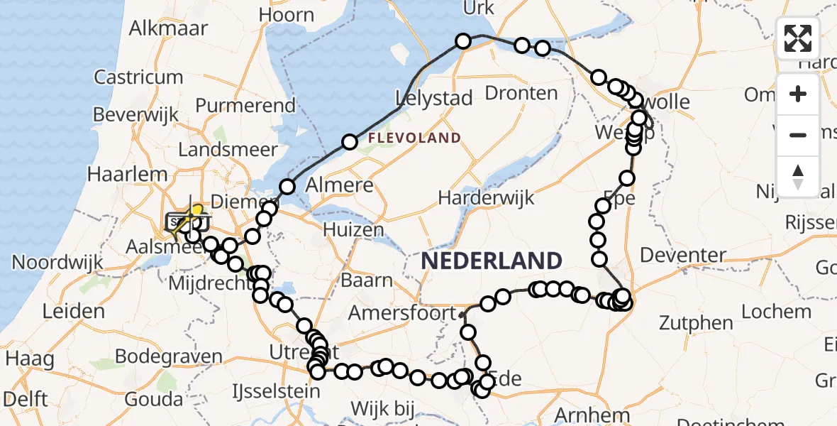 Routekaart van de vlucht: Politieheli naar Schiphol