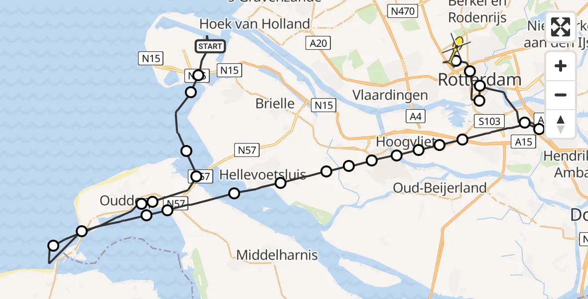 Routekaart van de vlucht: Politieheli naar Rotterdam The Hague Airport