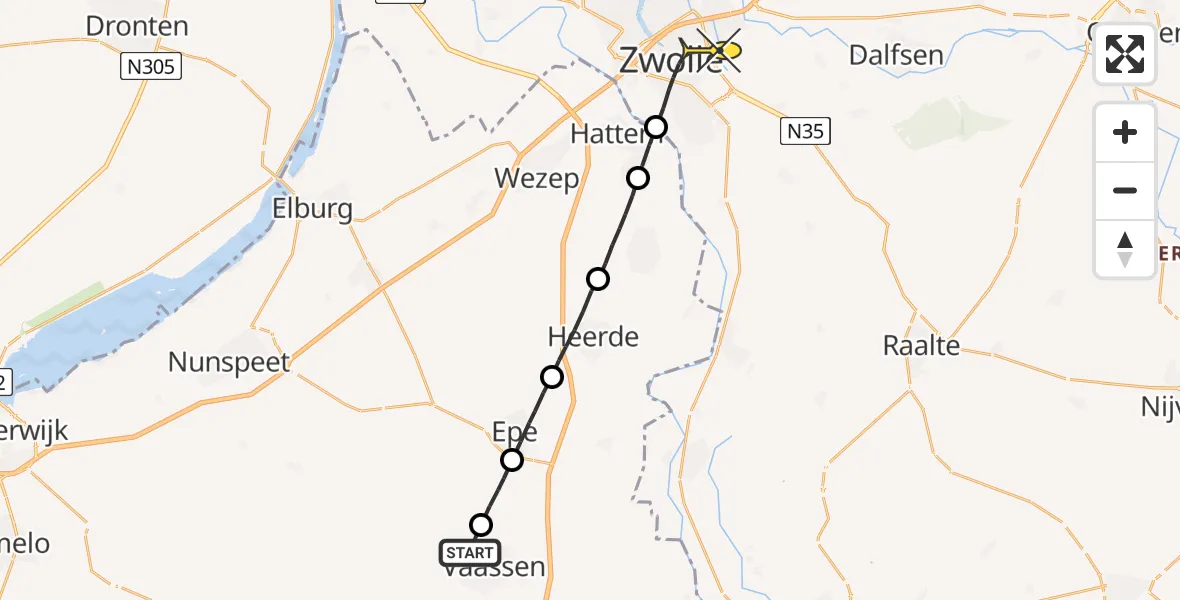 Routekaart van de vlucht: Lifeliner 3 naar Zwolle