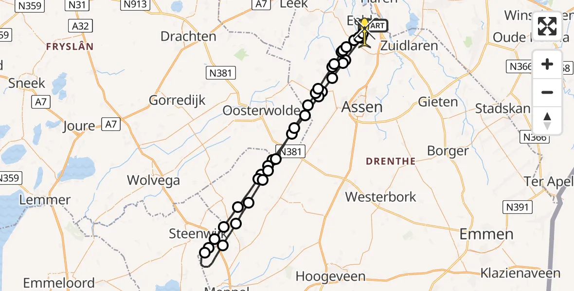 Routekaart van de vlucht: Lifeliner 4 naar Groningen Airport Eelde