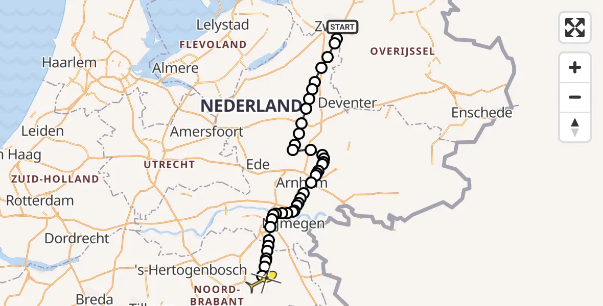 Routekaart van de vlucht: Lifeliner 3 naar Vliegbasis Volkel