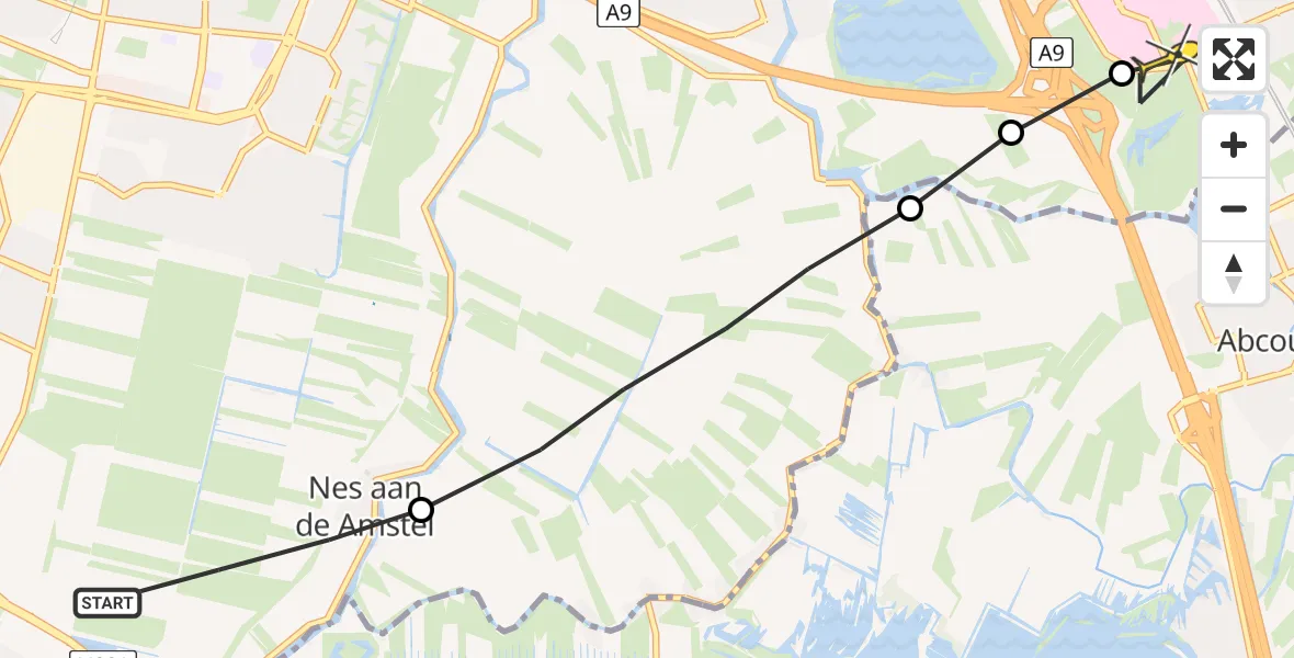 Routekaart van de vlucht: Lifeliner 1 naar Academisch Medisch Centrum (AMC)