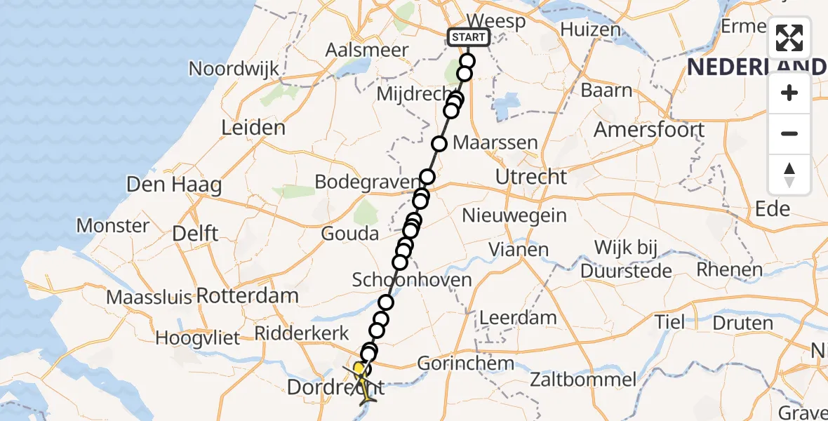 Routekaart van de vlucht: Lifeliner 1 naar Dordrecht