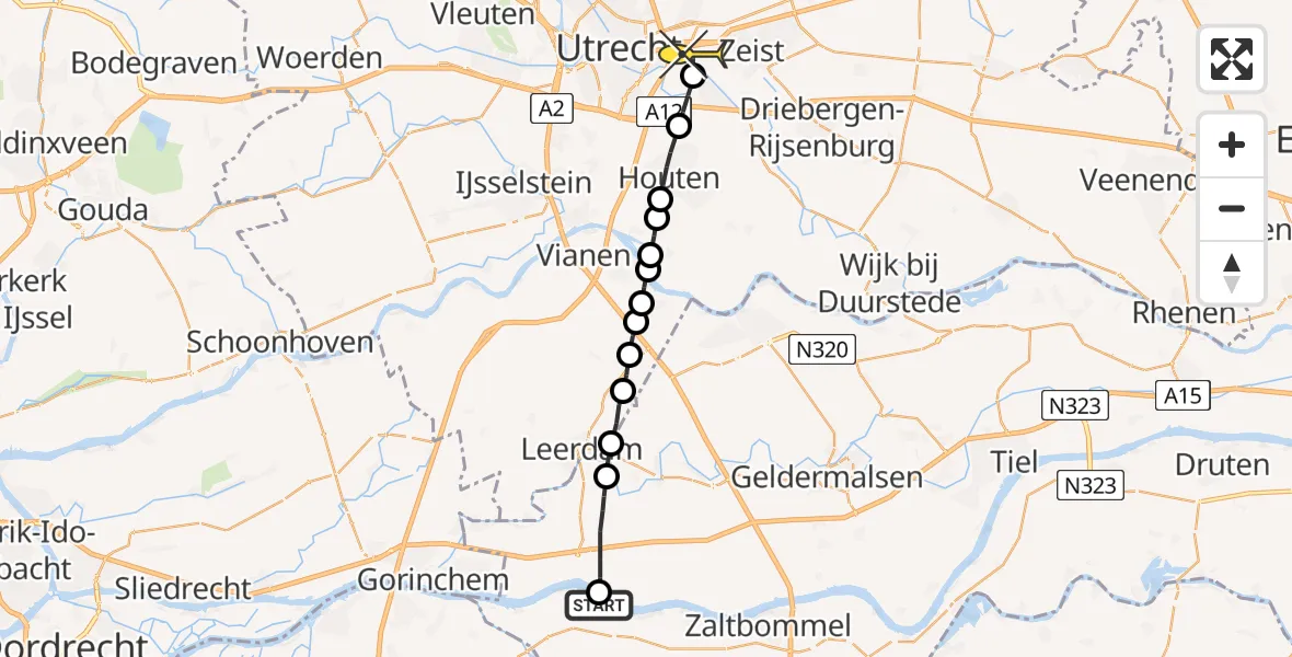 Routekaart van de vlucht: Lifeliner 2 naar Universitair Medisch Centrum Utrecht