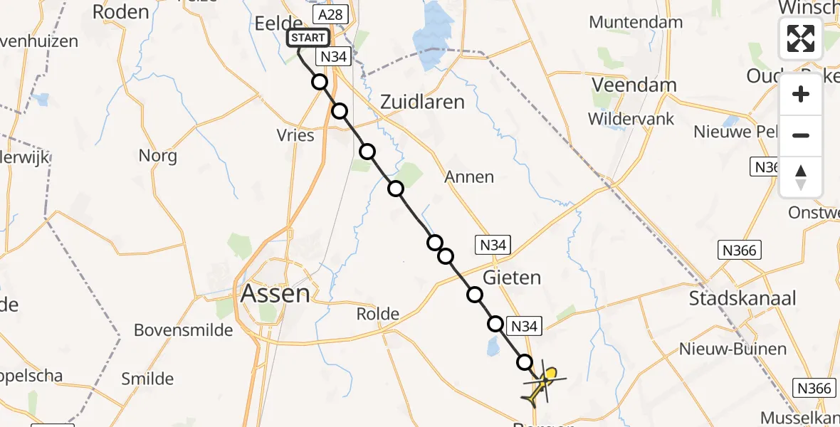 Routekaart van de vlucht: Lifeliner 4 naar Drouwen