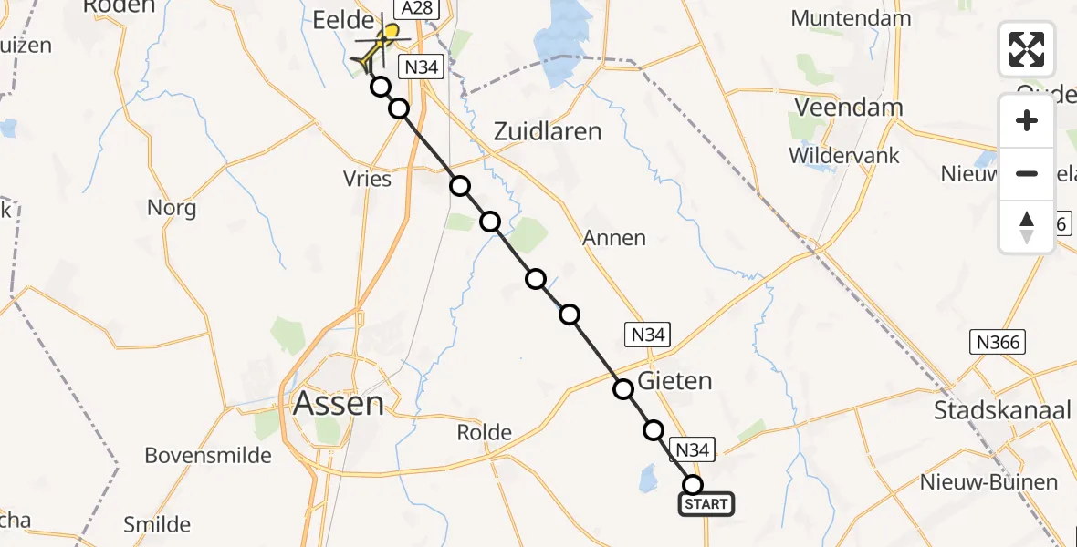 Routekaart van de vlucht: Lifeliner 4 naar Groningen Airport Eelde