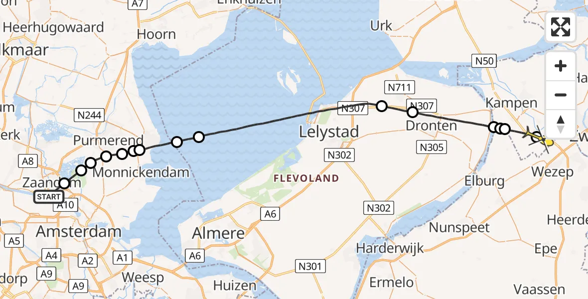 Routekaart van de vlucht: Lifeliner 1 naar Zalk