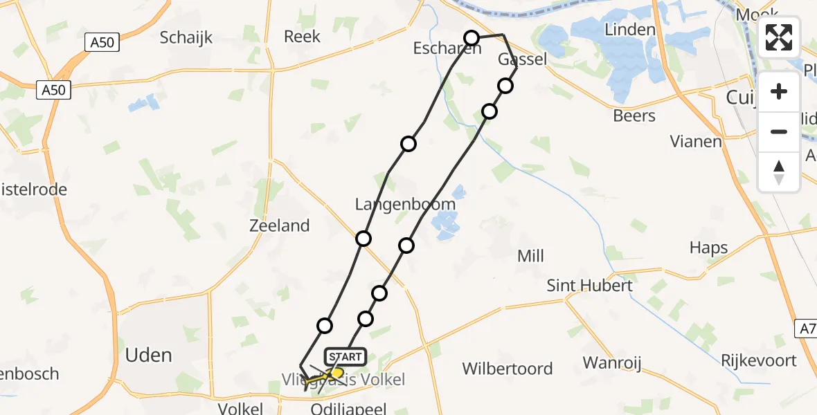 Routekaart van de vlucht: Lifeliner 3 naar Vliegbasis Volkel