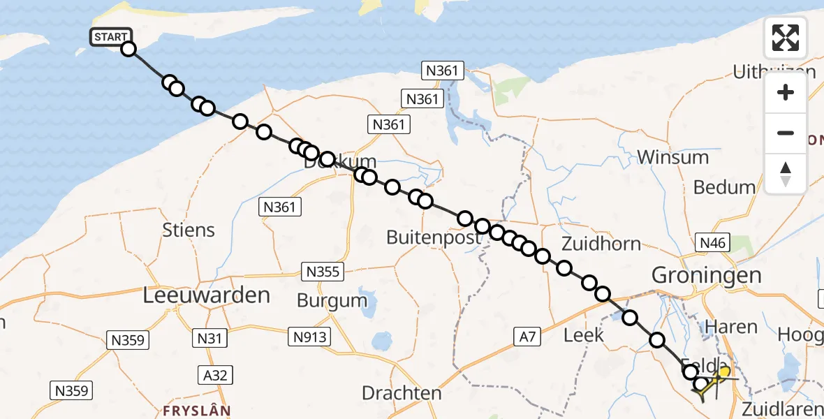 Routekaart van de vlucht: Lifeliner 4 naar Groningen Airport Eelde