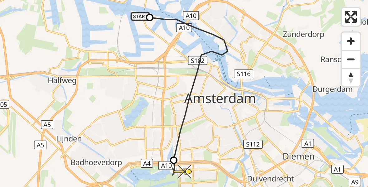 Routekaart van de vlucht: Lifeliner 1 naar VU Medisch Centrum Amsterdam