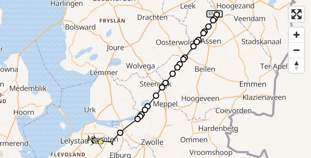 Routekaart van de vlucht: Lifeliner 4 naar Dronten